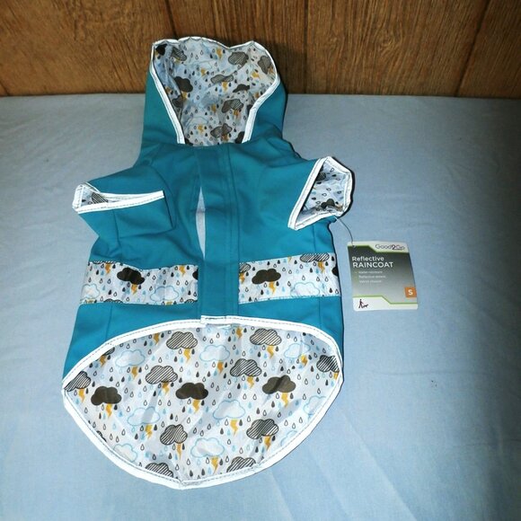 Good2Go DOG REFLECTIVE RAINCOAT REVERSIBLE Blue w Rain Clouds -Xtra Small  NWT - Picture 1 of 9